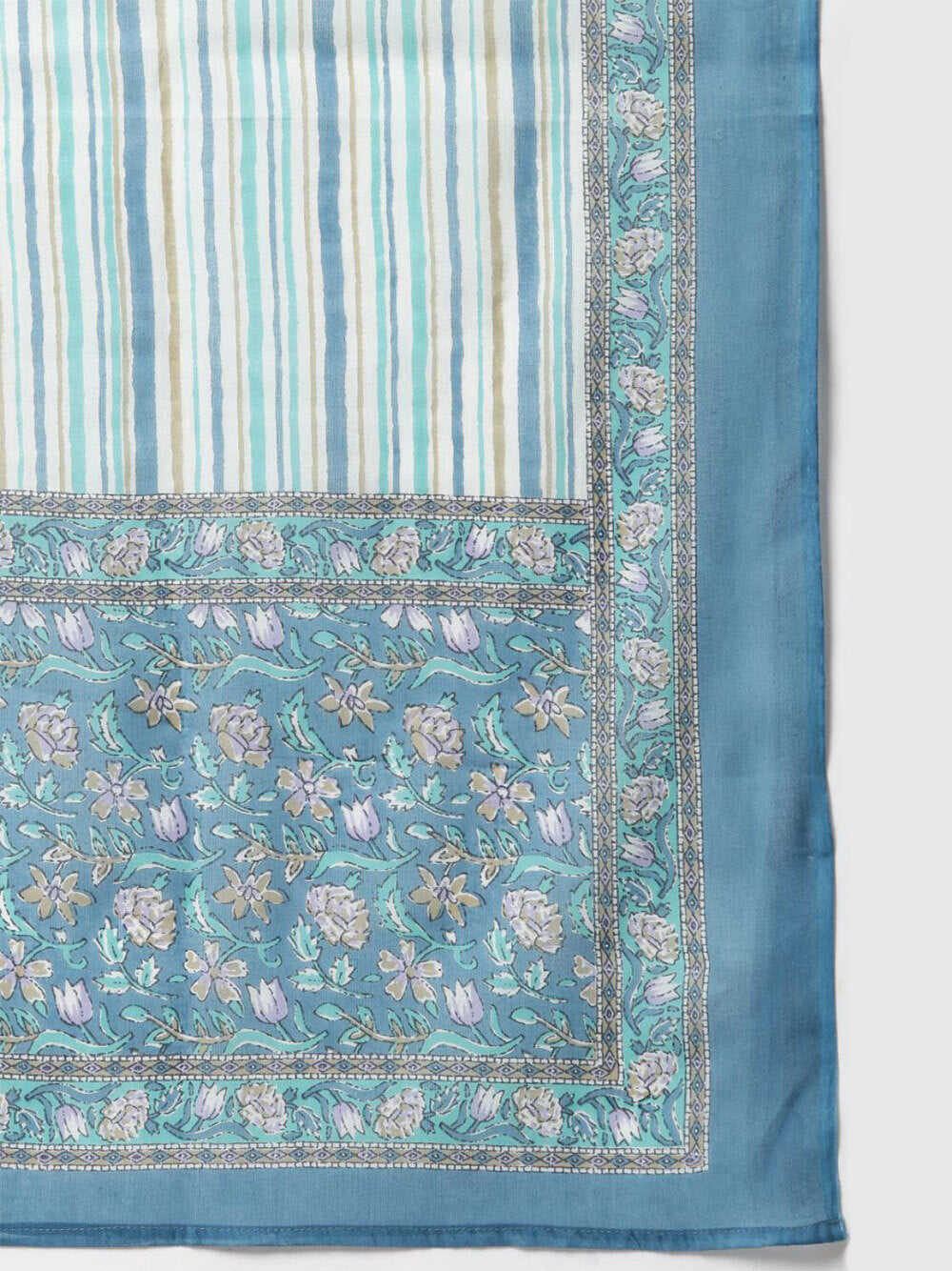 Blue Cotton Floral Print Kurta With Pant And Dupatta